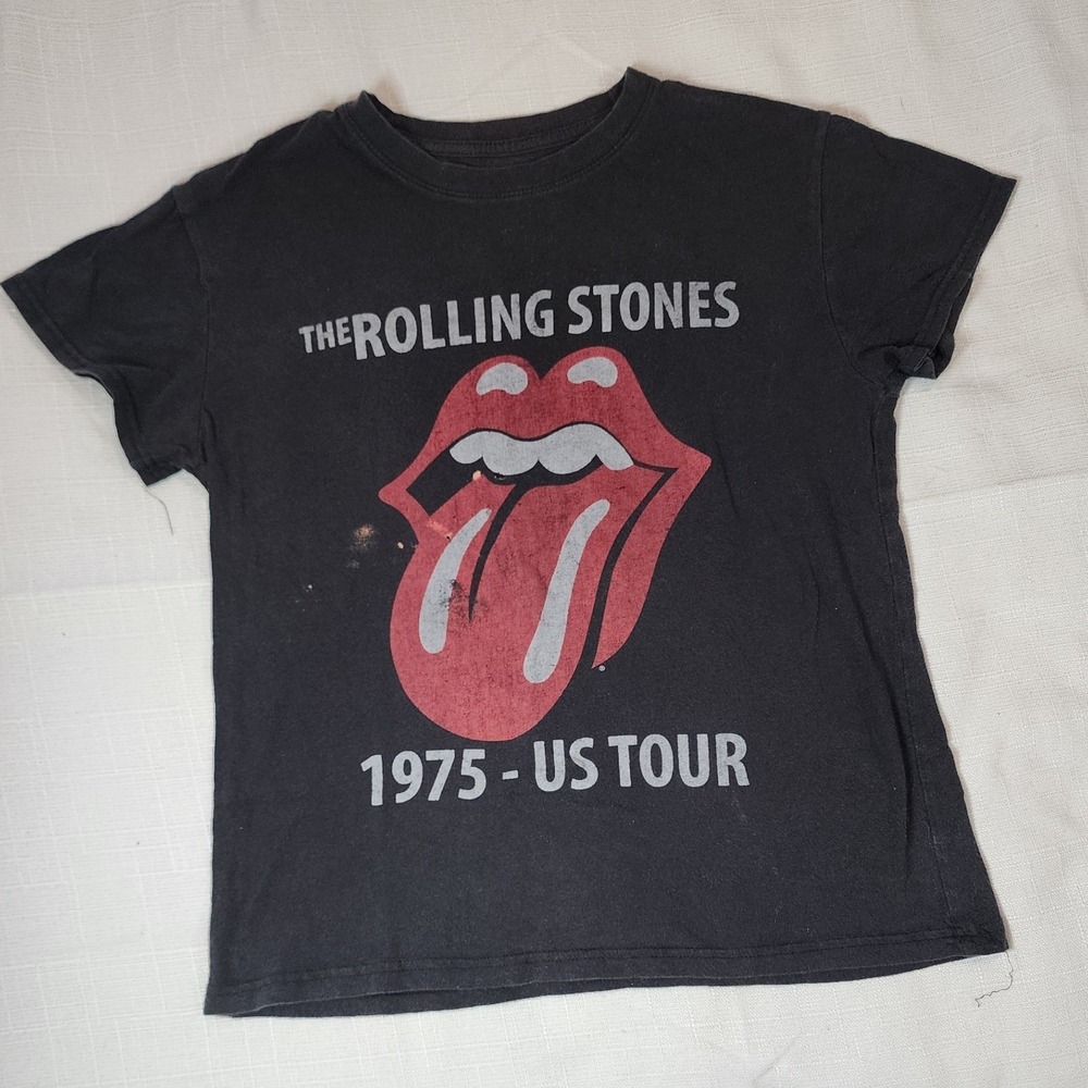 The Rolling Stones 1975 US Tour Graphic T-Shirt Black Small Classic Rock Tongue